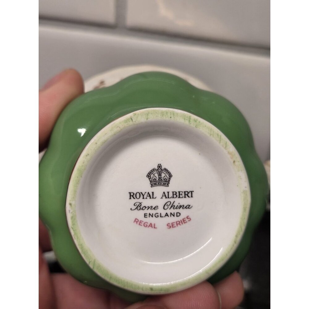 Royal Albert Regal Series Bone China Green Footed Tea Cup Saucer Discontinued - Picture 5 of 7